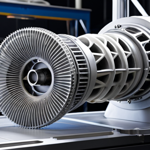 Home 11 ** A wind turbine being manufactured with 3D printing, showcasing its complex geometry and lightweight titanium components. Focus on the additive manufacturing process and the intricate details of the turbine parts.
2. **Prompt for