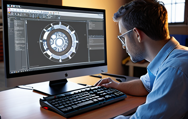 **
A modern mechanical engineer working with 3D modeling software (SolidWorks or AutoCAD) on a computer. In the background, a holographic projection displays a complex mechanical assembly. The scene emphasizes innovation and the shift from traditional drafting to digital design. Focus on bright lighting and a clean, high-tech aesthetic.
**
