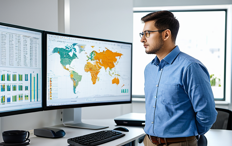 A professional male mechanical engineer, dressed in a modest business shirt and trousers, stands in a modern, well-lit engineering design office. He is looking at a large monitor displaying complex 3D CAD models and simulation data, with physical blueprints and technical documents scattered on a desk beside him. The background subtly includes elements suggesting global standards, such as a world map or a subtle logo representing ISO/ABNT, implying a focus on international compliance. The atmosphere is contemplative and focused. Perfect anatomy, correct proportions, natural pose, well-formed hands, proper finger count. Professional photography, high resolution, realistic, safe for work, appropriate content, fully clothed, professional.
